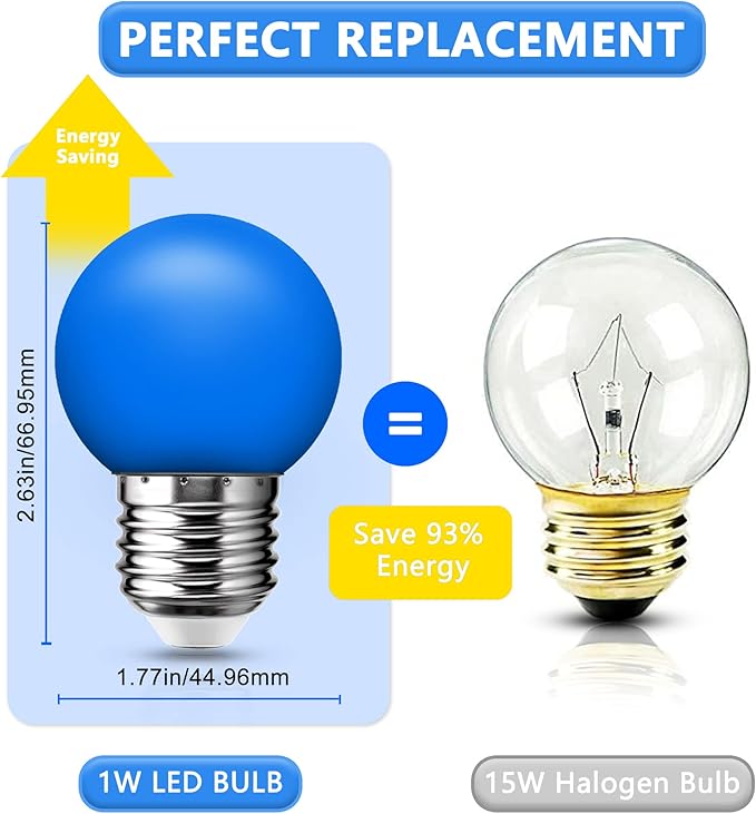 Flaspar LED Blue Light Bulb, G14 G45 Mini Globe String Light Bulbs, E26 Colored Light Bulbs for Home Wedding Christmas Halloween Bar Party Mood Decor, 6Pack