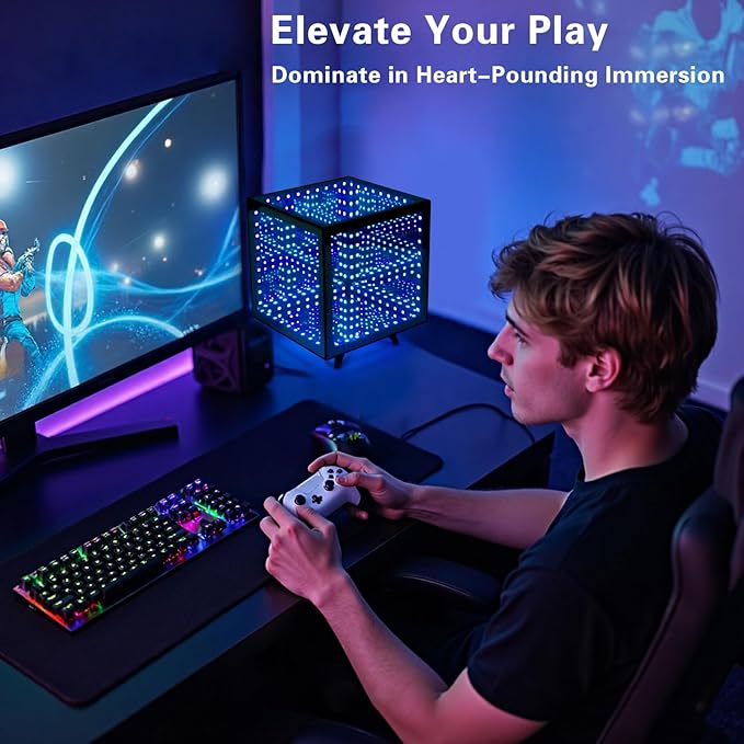 RGB Infinity Hyper Cube Light with APP Control - Smart Infinity Mirror Night Light, 16M Colors Music Sync, Gaming Room Decor, Mood Lighting for Bedroom Desk and Party (7 Inches)