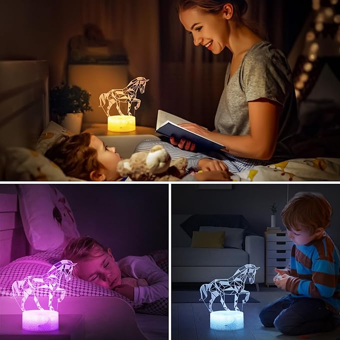 Hoofun Horse Gifts for Girls, 16 Colors Geometric Equine 3D Illusion Lamp, Night Light with Timer Remote and Touch Control, Horses Decor for Kids Room, Girls Birthday Gifts