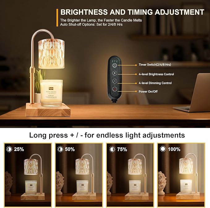 Candle Warmer Lamp with 3 Bulbs, Adjustable Height Dimmable Candle Warmer with Timer, Compatible with Large Jar Candles, Candle Lamp with Charming Gift Box Ribbon for Her/Him(2 Pack)