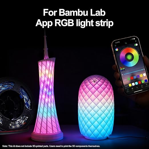 App Control Led Lamp Kit 001 for Bambu Lab 3D Printer Light,Iridescent RGB LED Strip Light Bundle-ZH037 1M/3.28FT 3D Printer Accessories 60 LEDs Models Lamp DIY (3)