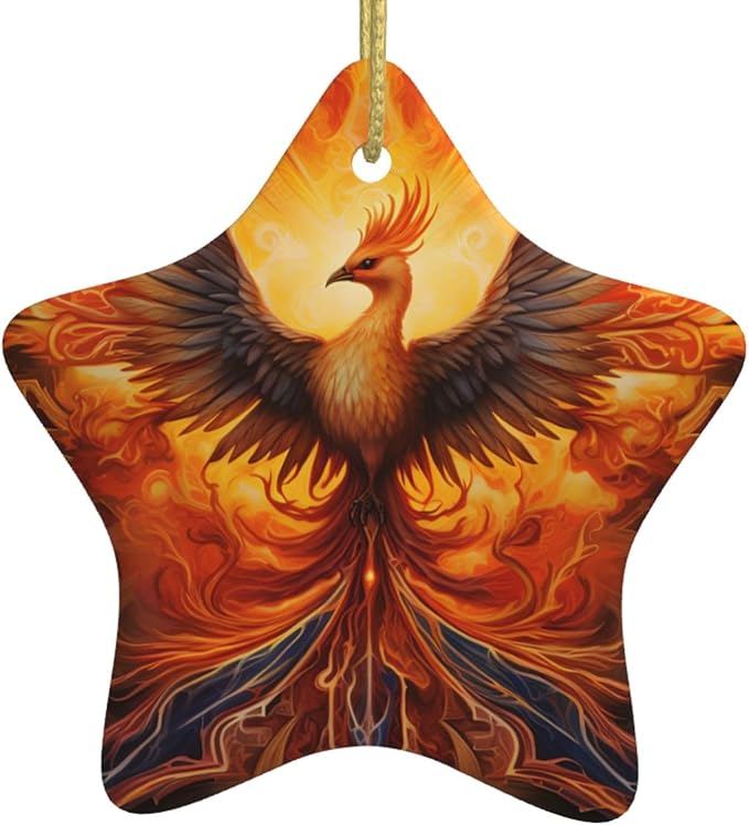 Phoenix Fire Flame Christmas Ornaments, Christmas Decorations Xmas Tree Hanging Ornaments, Star-Shaped Ceramic Festive Keepsake Gift for Christmas Decorations Holiday Home Party