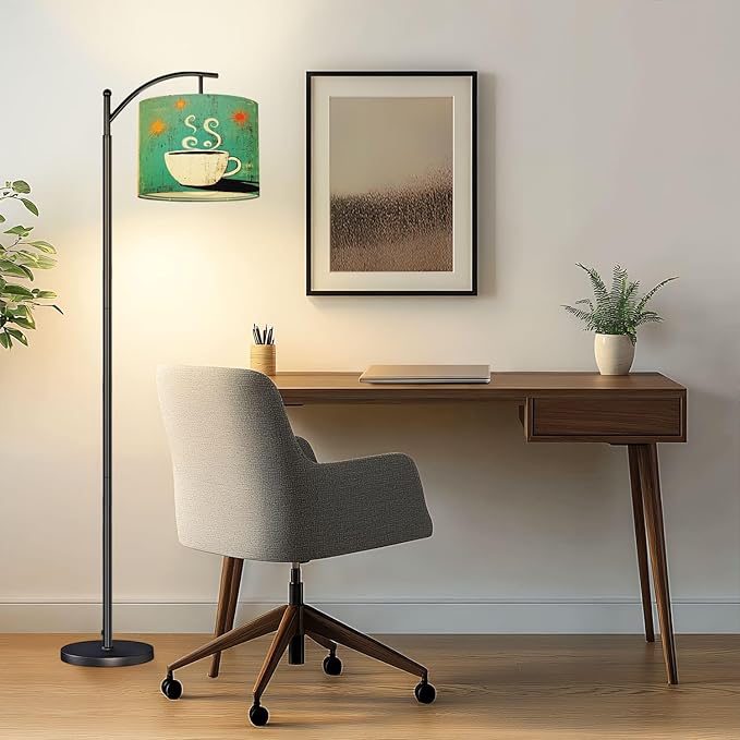 Drum Lamp Shade Mid Century Modern Retro Coffee Cup Cafe Sign Art Scandinavian Design Lampshade for Floor Lamps Table Lamps Pendant Light 8.9"x11" Linen Lampshades Replacement Large Lamp Shade