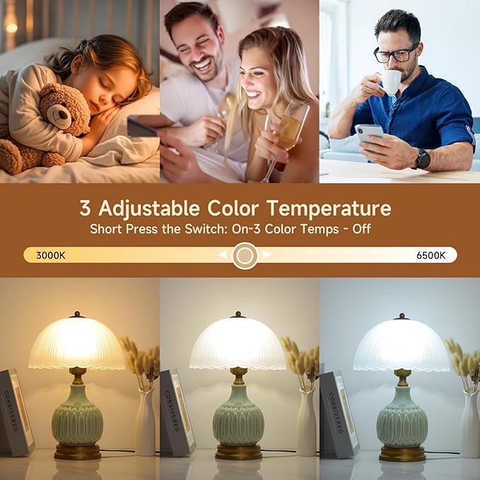 Table Lamps Ceramic Retro Lamp for Living Room,16" Modern Bedside Nightstand Traditional Lamps, Classic Chinoiserie Green Glass Lamp for Home (Retro)