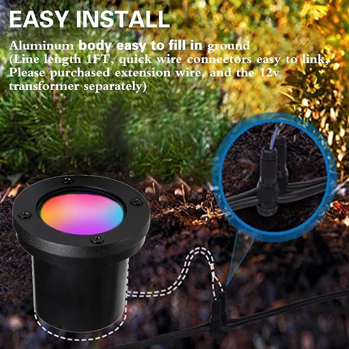 6W LED Well Light Outdoor,Low Voltage Landscape Lights Anti-Glare, 12-24V AC/DC Shielded In-Ground Lights IP67 Waterproof Paver Uplights with for Pathway,Fence,Tree (RGBW 4Pack)