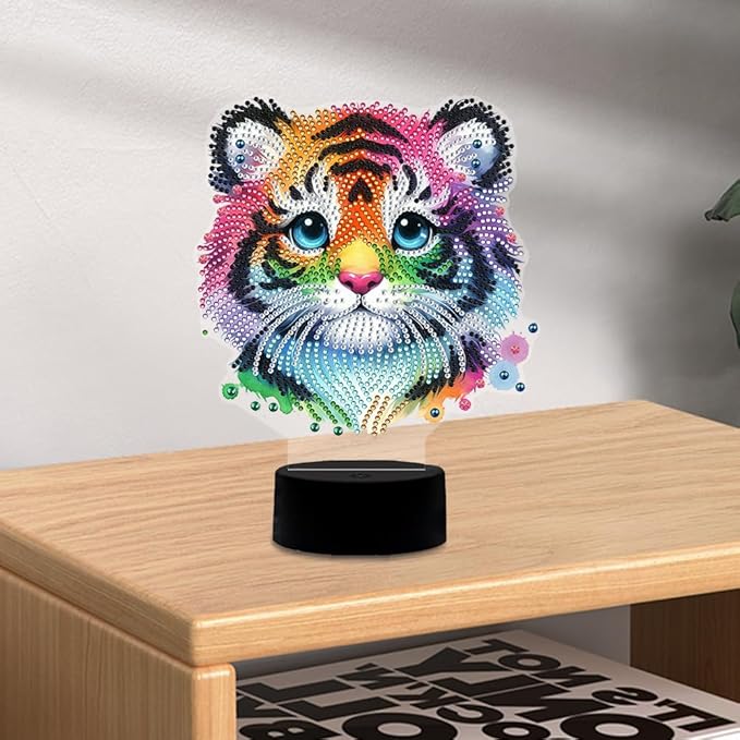 Tiger Diamond Art Painting Night Light,Diamond Art Painting Kits Desktop Touch Lamp Ornaments for Tabletop Decor Diamond Art Accessories for Adult Beginner Bedrooms Living Room