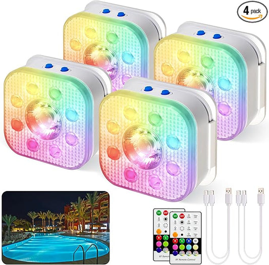 HL Pool Lights,Rechargeable Submersible LED Lights with Remote,Waterproof Magnetic Floating Light,Underwater Battery Spotlight for Above Ground/Inground Swimming Pools,Hot Tubs,Fountains-4 Pack