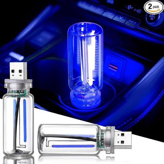 2PCS USB Car Light, Plug in USB Interior Car Lights, Touch Control Mini Glass Bottle Automotive Night Lamps, Portable Mini LED Bulb Night Lights Ambient Lighting for Auto Vehicle Decoration, Blue
