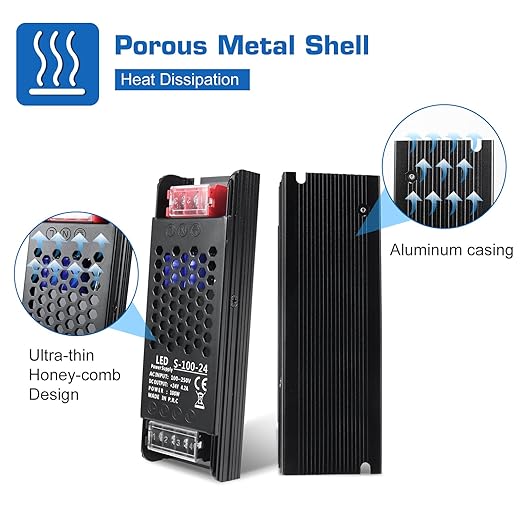 LED Driver 24V 100W 4.1A Slim LED Power Supply, AC 100-250V to 24V DC Adapter, Constant Voltage LED Transformer for Strip Lights, Bulbs, Garden and Cabinet Lights