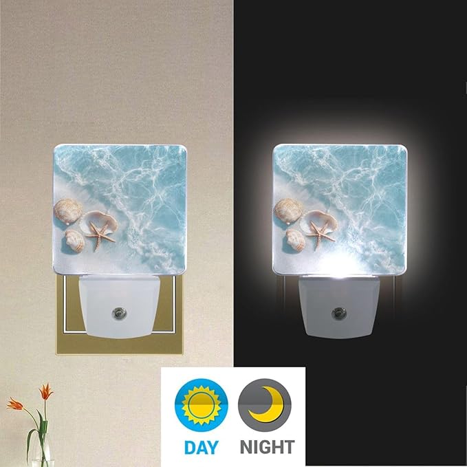 Blue Beach Shells Night Light 2 Pack Dusk to Dawn Sensor Led Lamp for Women Men Night Lights Plug into Wall Decor for Bedroom Kitchen Bathroom Corridor, 0.5W