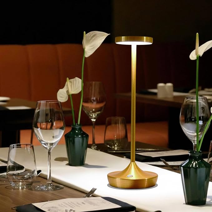 Rechargeable Table Lamp Cordless - 6000mAh Battery Operated LED Table Light - Portable Touch Dimmable Outdoor Waterproof Table Lamps for Patio Restaurant Dining (Gold)