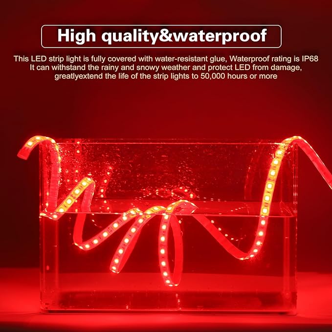 marine led strip lights, 12V 6.56FT IP68 Waterproof underwater led lights, Boat Interior Light, Boat Deck Lights Courtesy Lights for Night Fishing Pontoon Kayak Boats(RED)