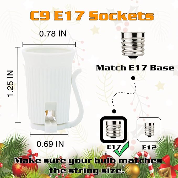 1000FT C9 Light String, E17 Socket 12" Spacing, C9 Christmas Stringer Outdoor Black Stringer for Wedding Patio Event Lighting Decor, White Wire