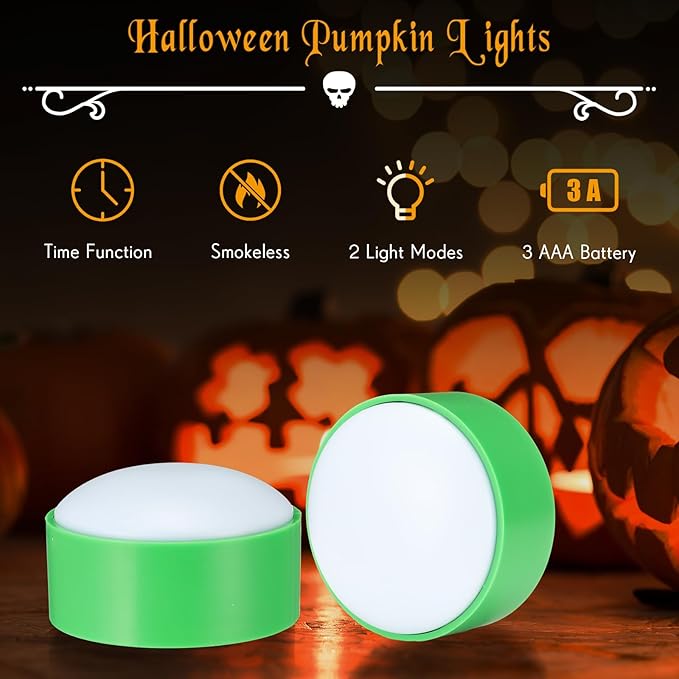 Riakrum 6 Pieces Remote Timer LED Lights with Remote LED Pumpkin Lights Battery Operated Lantern Bright Flameless Candle(Green,Warm Light)