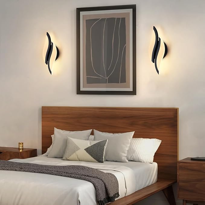 CANEOE Modern LED Wall Sconce 3000K Warm White Black Indoor Wall Light Fixtures Acrylic Wall Sconce Lighting for Living Room Bedroom Bedside Bathroom Hallway Stairway Wall Lamp (Black, 1 Pack, 3000K)