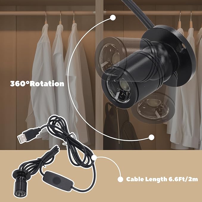 5V Dimmable LED Mini Spot Light with 6.6ft Cable, Jewelry/Indoor Picture/Art/Model Display Lights, USB Powered Spotlight for Jewelry Cabinets, Entryways, Tables Shelves (Positive White 6000K, 4 Pack)