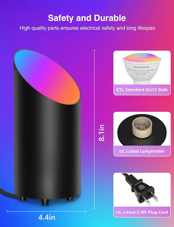 SUNVIE Smart Floor Can Light 5W RGBW Color Changing Up Lights Spotlight with Timer 2700K-6500K Uplighting Indoor Dimmable Uplights Indoor for Plant Corner, APP Control Alexa & Google Home, 2PCS