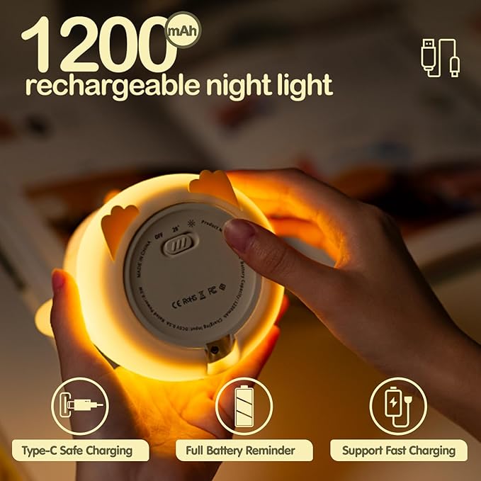 ATSUI Happy Penguin Night Light, LED Squishy Novelty Animal Lamp, Food Grade Silicone, 2 Level Dimmable, Nursery Nightlight for Desk Decor, Funny Gifts Stuff for Boys Girls Baby, White Elephant Gifts