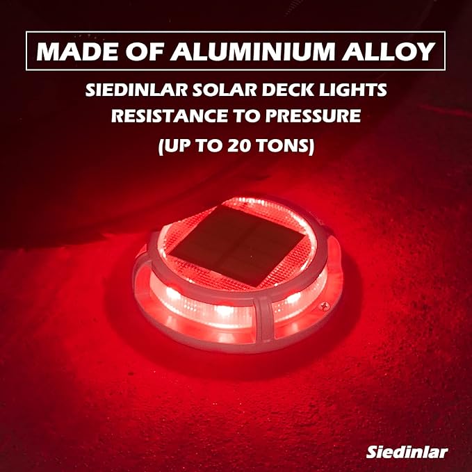 SIEDiNLAR Solar Deck Lights Outdoor 2 Modes 16 LEDs Dock Light Driveway Markers Solar Powered Waterproof for Ground Pathway Step Walkway Stair Garden Yard Road 16 Pack (Blue/Red)