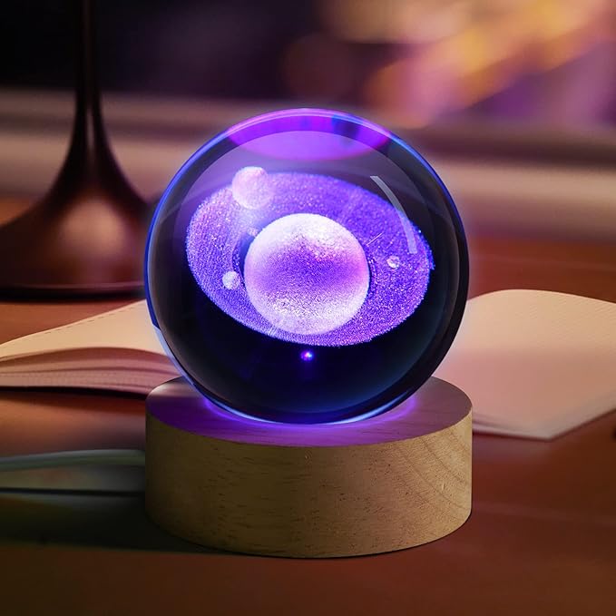 3D Saturn Crystal Ball Night Light for Gifts with Colorful LED Light Base, Color Changing Light with Remote as a Birthday Gift for Teens Boys and Girls, Planet Model