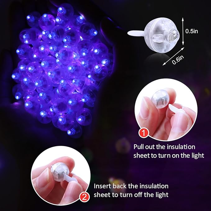 AIKEI 50pcs LED Balloon Lights,Mini Balls Lights,Long Standby Time Party Lamps,Waterproof for Paper Lantern Halloween Christmas Wedding Birthday Party Decoration Purple