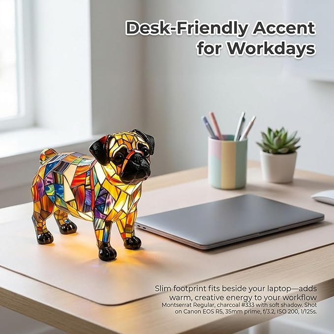 Rainbow Puppy Lamp Stained Glass Dog Night Light 3D Retro Stained Resin Rainbow Pup Lights Charge Powered Table Lamp Puppy Glow Lamps for Home Bedroom Desk (M)