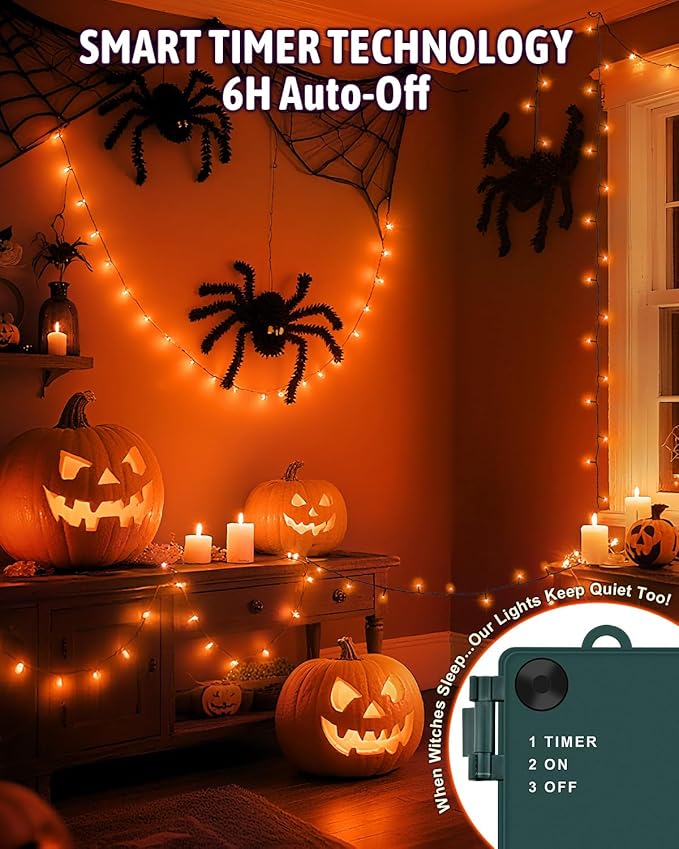 Halloween String Lights Battery Operated, Orange Fariy Lights with Timer Waterproof 9.8ft 30 LED Halloween Decorations for Outdoor Indoor Patio Party Garden Yard Decor