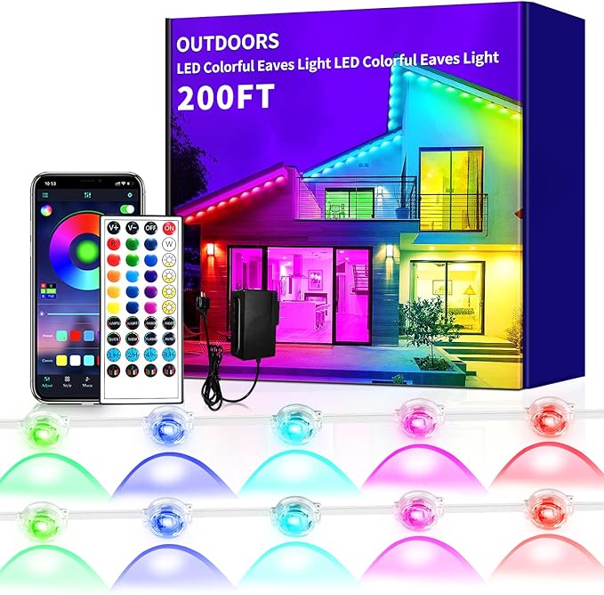200ft Permanent Outdoor Light,RGB Eaves Lights with App Control Remote,DIY IP67 Waterproof led Lights,Outside Light for House,Halloween,Roof,Garden,Christmas Decorations