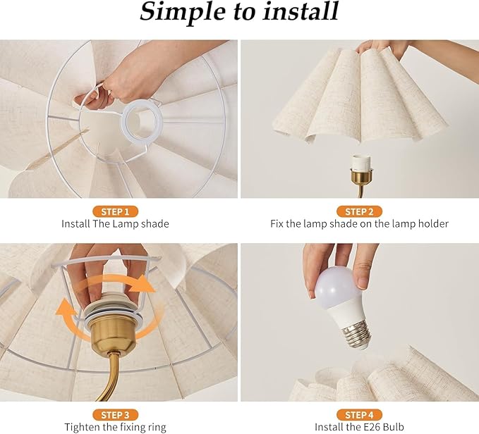 Small Table Lamp, Pleated Table lamp for Bedroom, Bedside Lamps for Nightstand with Linen Lampshade, Modern Lamp for Bedroom Home Office Decor, Gold.
