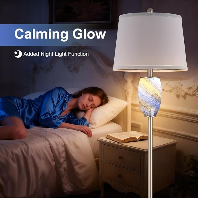 Modern Floor Lamp with Nightlight for Living Room, Bedroom, Stained Glass Blue Lamp for Living Room Decor, Mid Century 65" Tall Standing Corner Lamp(Bulb Included)