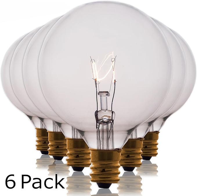 SouLight 25 Watt Wax Warmer Bulbs for Full Size Scentsy Warmer & Scentsy Burner - Replacement Light Bulbs. Incandescent E12 Socket w/Candelabra, Clear G16.5 (G50) - Pack of 6