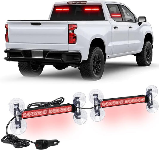 XRIDONSEN 2x 10.7 inch Red Emergency Lights 24 LED Strobe Light Bar Warning Flashing Safety Dash Side Window Front/Rear windshield Lights Traffic Advisor for Firefighter Police Vehicles Fire Trucks