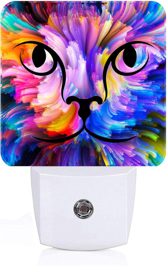 Colorful Cat Face Night Light,Plug Into Wall Decor for Stairway,Hallway,Kitchen,Dusk to Dawn Sensor Nightlights for Boys/Girls/Women/Men Room Gifts