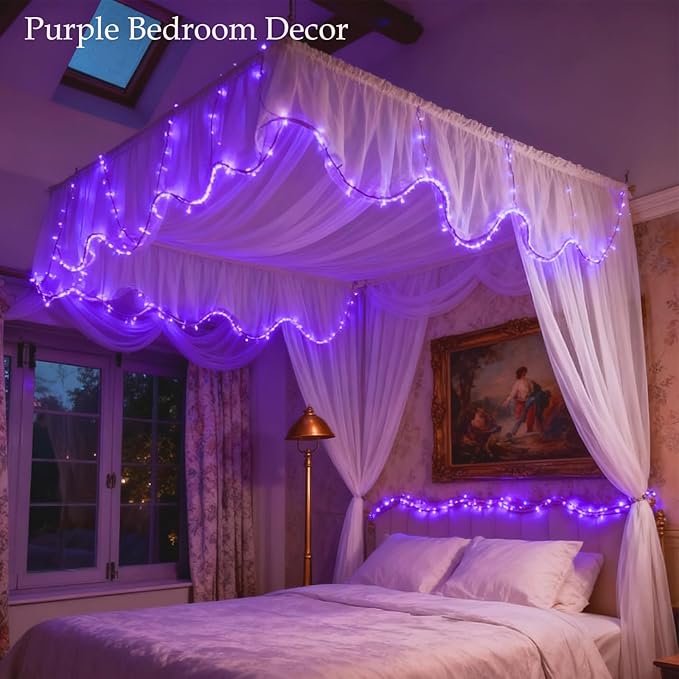 Super Bright 100 LED Purple String Lights Halloween Indoor Decorations, Plug in & Connectabble 33ft with Memory Function & 8 Modes for Indoor Outdoor Christmas, Patio Home Tree Hanging Decor