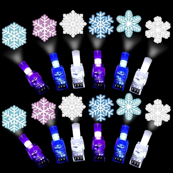 Tuanse 50 Pcs Snowflake Finger Lights, Glow in The Dark Party Favors Bulk for Kids, Winter Princess Birthday Supplies, Light up Finger Lights for Prizes, Piñata Stuffers and Party Decorations