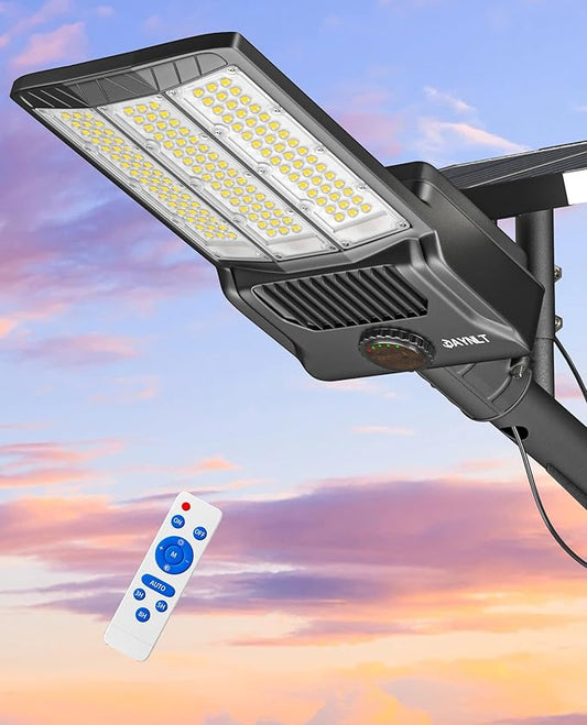 JAYNLT Y-6500W Solar Street Lights Outdoor, 650000LM 6500K High Powered Commercial Parking Lot Lights Dusk to Dawn, Waterproof Solar Security Flood Lights with Remote for Driveways, Basketball Courts