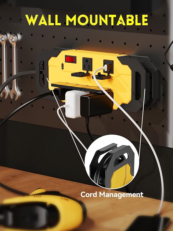 PLUGTUL Heavy Duty Surge Protector with USB Ports(PD 30W), 15A Metal Power Strip with Safety Cover, 10FT Extension Cord, 14/3 AWG, 2040Joules, Kitchen, Garage, Shop, Industrial Wall Mount, ETL Listed