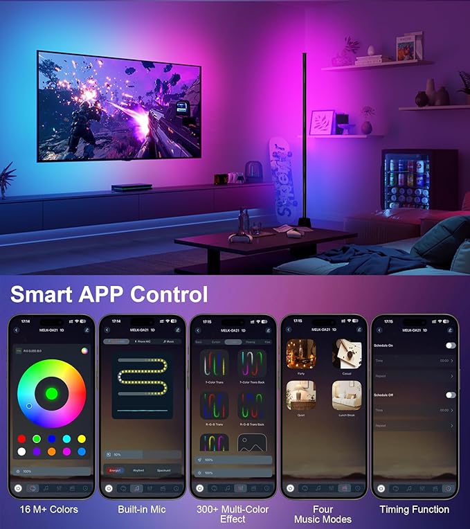 2PCS Corner Floor Lamp,Smart RGB LED Corner Lamp with App and Remote Control,16 Million Colors & 68+ Scene,Music Sync,Timer Setting,Ideal Standing Lamp for Living Rooms,Bedrooms,Gaming Rooms