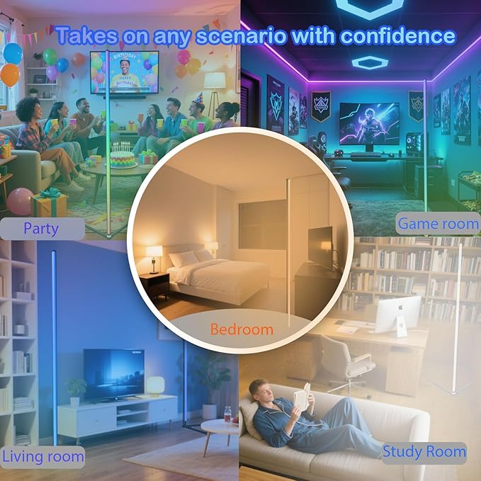 LED Corner Floor Lamp, 65inch Smart Modern Floor Lamp with Music Sync, APP & Remote Control, Adjustable Brightness & 16 Million RGB Colors, Standing Lamp for Living Room Bedroom Gaming Room