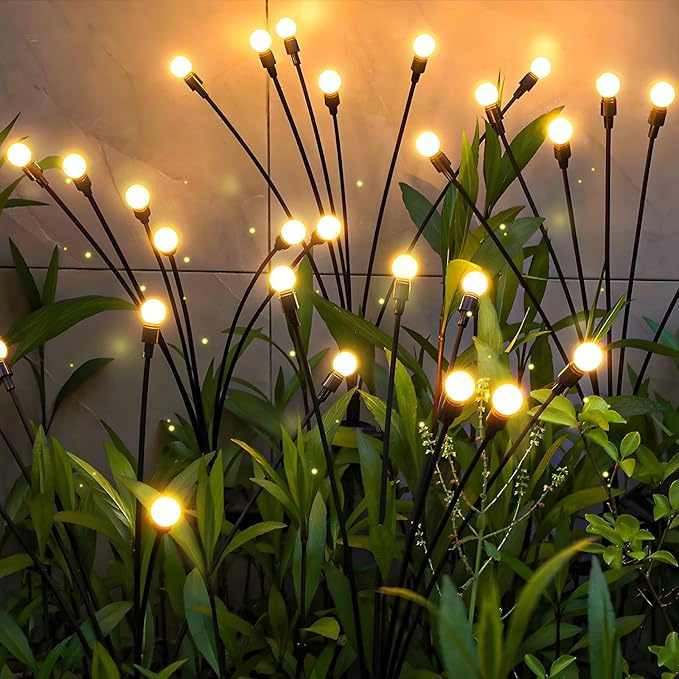 Flickering Solar Lights Outdoor, Firefly Fairy Lights Waterproof, 2Pack Warm White 16LED Solar Flowers for Garden, Yard, Decorative Landscape