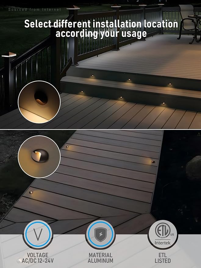 LEONLITE 12-Pack Recessed Low Voltage LED Deck Light Anti-Glare, 12-24V AC/DC Recessed LED Step Riser Light, IP65 Outdoor Step Stair Lights, 3000K Warm White, Aluminum Housing Oil Rubbed Bronze
