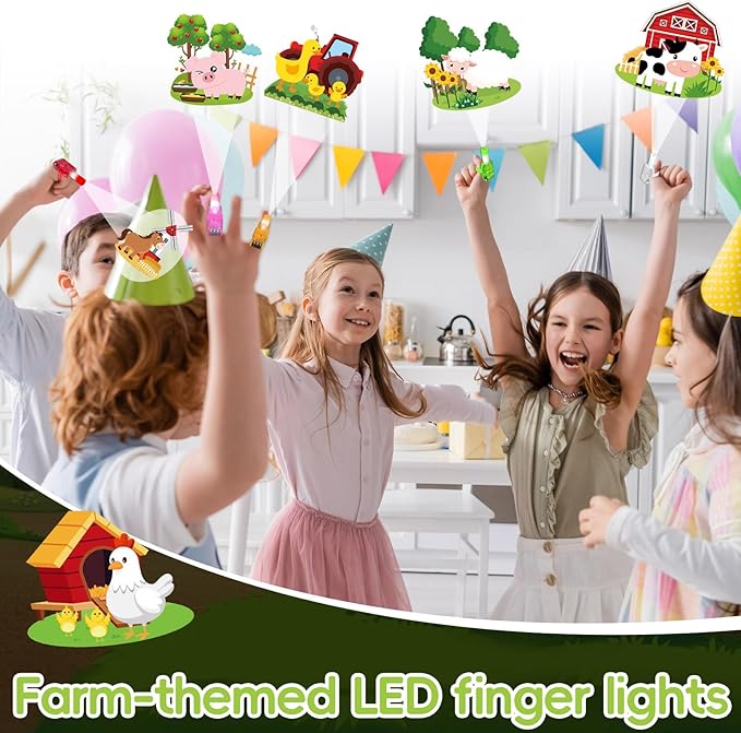 36Pcs Farm Animals Themed LED Finger Lights Farm Party Favors Glow in the Dark Light Up Finger Lights Barnyard Themed Toys Bulk for Birthday Party Favors Treasure Box Goodie Bag Stuffer Birthday Gifts