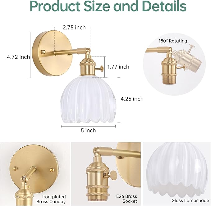 Vintage Battery Operated Wall Sconce with Cute White Tulip Glass Lampshade Wireless Rechargeable Battery Powered Wall Light with Remote Control for Bedside Bedroom Doorway, Set of 2