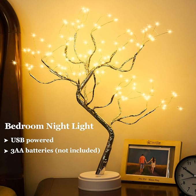2 Pack Room Decor, 20" 108 LED Tabletop Bonsai Tree Light, DIY Artificial Tree Lamp, Battery/USB Operated, Aesthetic Lamps for Living Bedroom Christmas Home Gifts Decor (Warm White)