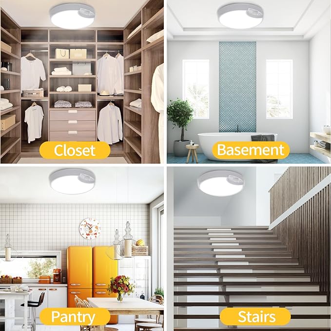 Rechargeable Motion Sensor Light with Remote Wireless Ceiling Light Battery Operated Closet Lights Battery Powered Ceiling Light Timing Dimmable 7.8in for Closets Shower Stair Pantry Hallway Porch