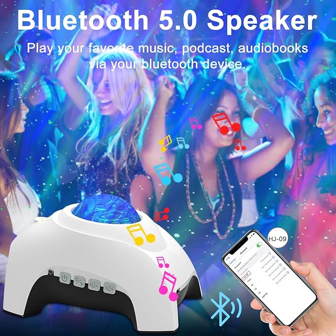 Aurora Star Projector with Bluetooth Speaker & White Noise – Northern Lights Galaxy Night Light for Bedroom, Remote Control Ceiling Projector for Kids & Adults, Home Theater Decor (White)