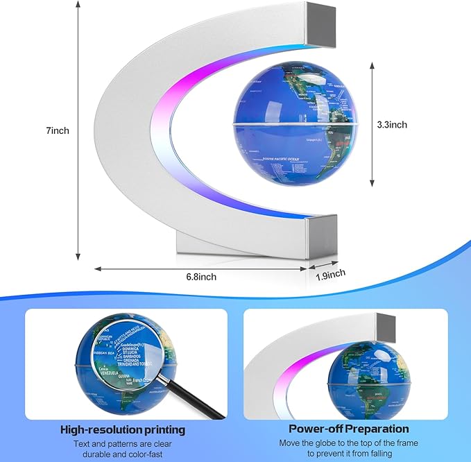 Magnetic Levitating Floating Globe with 7 Colored Lamp, Cool Tech Gadgets Gifts World Globe for Men Father, Birthday Gifts Office Home Desk Decor Display Frame