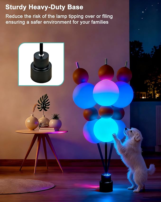 Orange Globe Floor Lamp -RGB& 3000K Dimmable LED, Touch Switch, Modern Tall Standing Lamp for Bedroom, Living Room, Home Office
