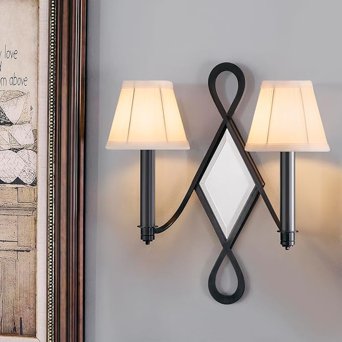Chandelier Shades Set of 6,Mini Lamp Shade 3" Top x 5.5" Bottom x 4.7" Slant,Small Lamp Shades Clip On Bulb,Pleated Chandelier Lamp Shades,Fabric Lampshades That Attach to The Bulb, 6 Packs(White)