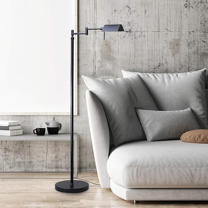 O’Bright Dimmable LED Pharmacy Floor Lamp, 12W LED, Full Range Dimming, 360 Degree Swing Arms, Adjustable Heights, Standing Lamp for Reading, Sewing, and Craft, ETL Listed (Black)